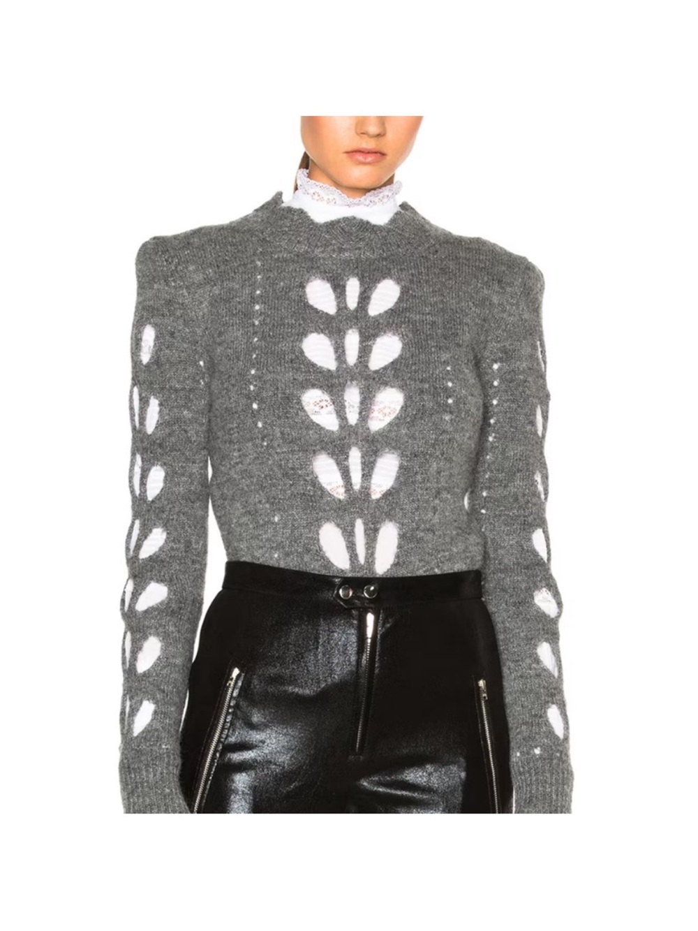 Isabel Marant Gray Openwork Funnel-Neck Sweater